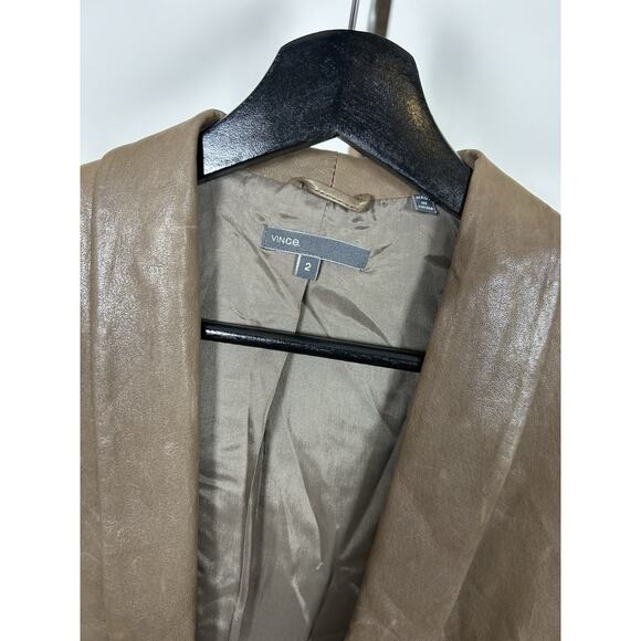 $1095 Vince Women Brown Tan Fitted Lamb Leather Blazer Jacket Size 2 - Picture 3 of 8